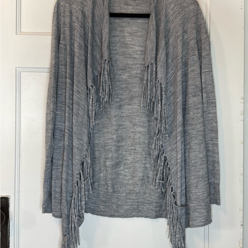 Rebecca Taylor Heather Gray Fringe Cardigan